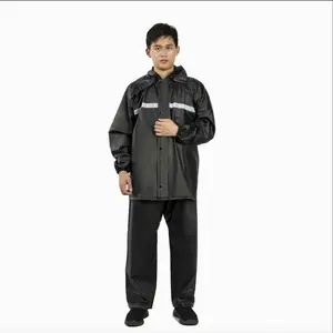 두 조각 방수 오일 내 화학성 옥스포드 직물 PVC 코팅 레인 코트 반사 레인 재킷 레인 코트