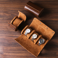 Boîte Cadeau Portative en Cuir à Rabat avec Logo Personnalisé pour Montre-Bracelet, Bouton Pression, Marron Noir, Étui de Voyage pour Montres à Trois Chiffres, Emballage