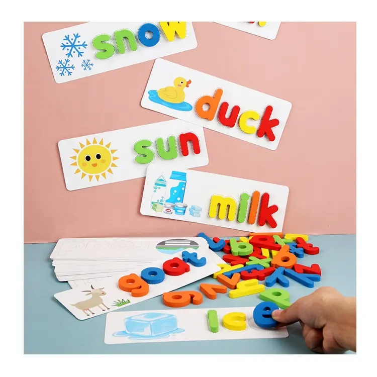 Montessori Wooden Spelling Word Game Toy 26 English Letters Early Educational Cognitive Wooden Toy For Kids Teaching Aids