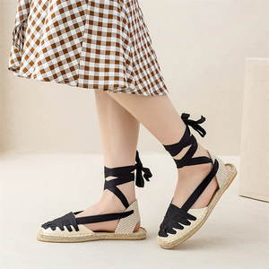 Sandalias Planas de Yute Tejido con Lazo en el <span class=keywords><strong>Tobillo</strong></span> para Mujer, Antideslizantes, Ideales para Uso Diario y Vacaciones - Product Image 5