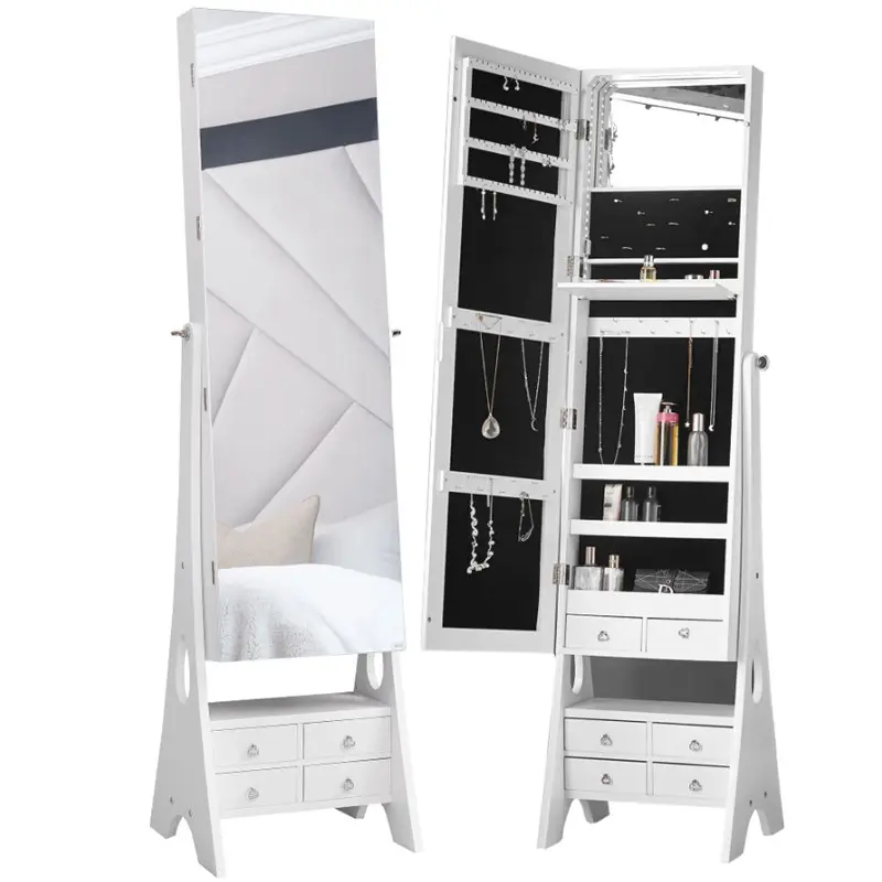 360 độ xoay gương trang sức armoire Tủ lưu trữ đứng gương với ánh sáng LED đầy đủ chiều dài gương