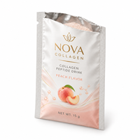 Sachet personnalisé imprimé en aluminium pour poudre de boisson au collagène saveur pêche 15g, avec encoche de déchirement pour complément beauté