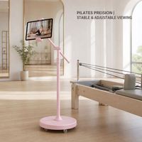 Support de montage aérien élégant L68S noir et rose au design raffiné, base lestée 4 kg, bras long 64 cm, 5 roues, réglable et stable en métal