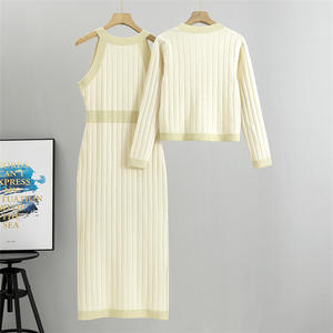 Completo Due Pezzi Autunno Inverno con Abito e Maglione all'Ingrosso Giacca con Scollo a V Gilet in Maglia Abito da <span class=keywords><strong>Donna</strong></span> di Design Set con Gonna in Maglia da <span class=keywords><strong>Donna</strong></span> - Product Image 3