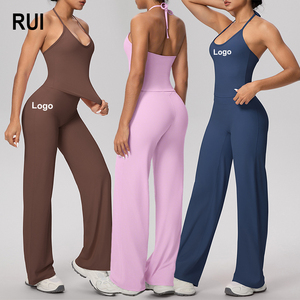 RUIQUWIN Custom Logo Women's Solid <b>Plus</b> <b>Size</b> Halter Sports Bra Straight Leg <b>Pants</b> Quick Dry Breathable <b>Yoga</b> Set Outdoor Running - Product Image 1