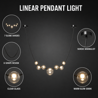 Lustre moderne de luxe en fer avec ampoule LED en verre, finition noire, à intensité variable, modèle Badu 7735, 3500K blanc chaud pour salon