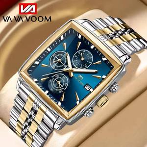 Montre pour homme VAVA VOOM 2951, luxe, sport, affaires, chronographe, cadran carré de 40 mm, acier inoxydable, unique, lumineuse, étanche - Product Image 1