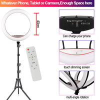 Lampe Annulaire LED Haute Puissance de 22 Pouces avec Miroir et Support de 2m, Kit d'Éclairage Photo pour Appareil Photo, Téléphone, Maquillage, YouTube