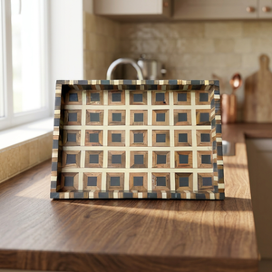Handmade Wooden Serving Tray With Geometric Pattern For Residential Decorative Use Hotels Coffee <b>Table</b> Decorative Feature - Product Image 3