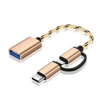 Câble adaptateur OTG USB 3.0 2 en 1, tressé en nylon, micro type C, adaptateur de synchronisation de données pour smartphone, souris, clavier, manette de jeu, charge