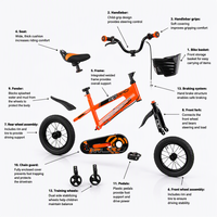 Bicicleta al por mayor de 12 pulgadas para niños de 5 años, de una sola velocidad, con horquilla de acero y sistema de ruedas de entrenamiento