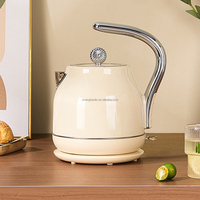 Bouilloire Électrique de Luxe Couleur Crème avec Arrêt Automatique, Intérieur en Acier Inoxydable 304, Style Rétro Européen pour le Thé