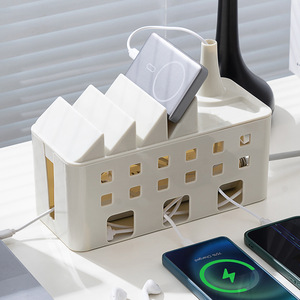 Office Organizer Cable Management Box Rectangle White Large Capacity Standing Type PP Plastic Power Strip Storage Desktop - Product Image 1