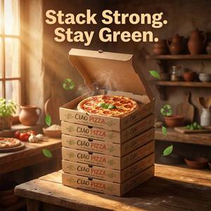 Boîte <span class=keywords><strong>à</strong></span> pizza en carton ondulé Kraft en gros, imprimée sur mesure, de qualité alimentaire, biodégradable, robuste, 8, 12, 16 pouces, boîte <span class=keywords><strong>à</strong></span> <span class=keywords><strong>emporter</strong></span> - Product Image 3
