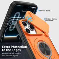 Coque de téléphone portable antichoc avec support annulaire 360 et cache-caméra coulissant pour iPhone 17 16 15 14 13 12 18 Pro Max