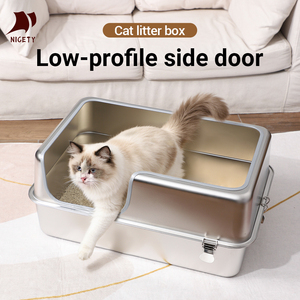 Bac à litière en acier inoxydable pour grand chat, bac à litière en métal extra large avec couvercle anti-fuite - Product Image 4