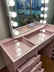 Mesa de tocador moderna rosa con espejo con luz LED y 10 cajones para dormitorio de ensueño Esquina de maquillaje para apartamentos - Product Image 4