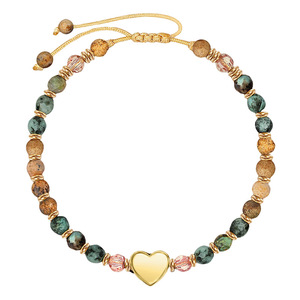 Pulsera de Turquesa Africana Natural de 4mm con Dije de Corazón, Pulsera de Cuentas con Piedra de Imagen y Cuentas Doradas, Joyería Bohemia Ajustable, Regalo - Product Image 1