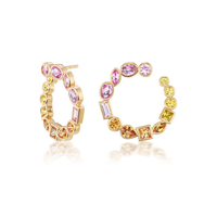 LOZRUNVE Boucles d'oreilles créoles en argent sterling 925 plaqué or 18 carats avec halo circulaire arc-en-ciel et grappe de cristaux en forme de croissant