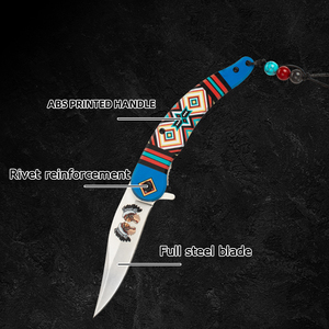 Navaja Plegable para Exteriores, Navaja de Bolsillo de Acero Inoxidable con Hoja de Punta Caída, Borde Dentado y Mango con Diseño de Calavera - Product Image 2