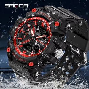 Montre de sport de luxe SANDA 3179 pour homme, mouvement à quartz, affichage LED, bracelet en silicone, résistance à l'eau 5 BAR, résistance aux chocs - Product Image 3