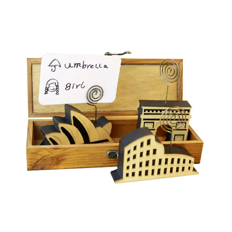 Porte-cartes en bois en forme d'architecture du monde, 1 pièce, support de Table en bois, pince à photos