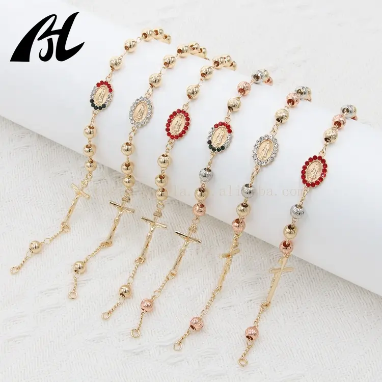 Bracelets en perles tricolores stratifiées, bijoux religieux catholique pour la fabrication de bijoux, fournitures plaquées or 14K
