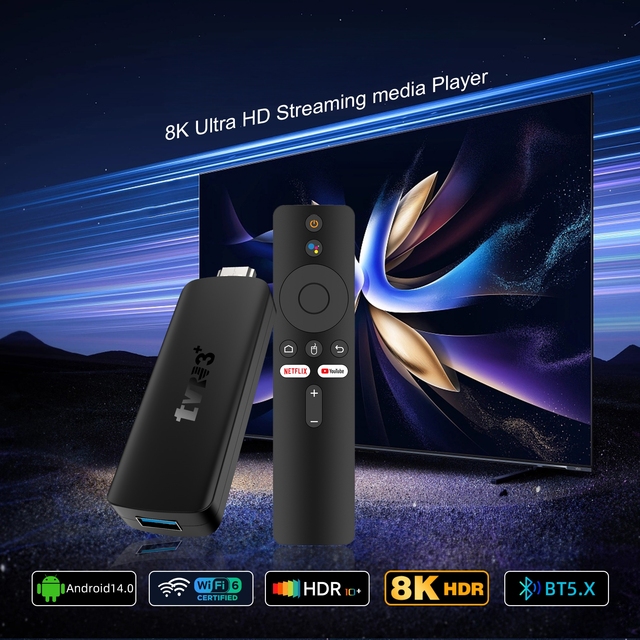 Hot Sale ATV Android TV Dongle 8K HD Media Player RK3518 Chip 2GB RAM Voice Remote Smart for TV Stick Android 14 System