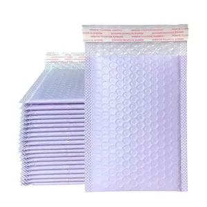 Bolsas de envío postal de tamaño pequeño, bolsas de espuma de embalaje, impresión personalizada, sobres de burbujas moradas para cosméticos