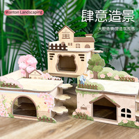 Vila Hamster Kayu Dua Lapis, Tempat Persembunyian Hewan Kecil, Mainan Platform untuk Hamster Kerdil dan Gerbil