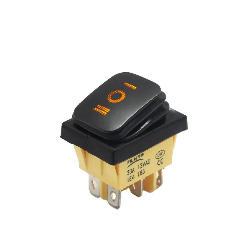 FILN T85 Electrical Rocker Switch On-off-on 3 Position 6 Pin Automotive 30A 110VAC LED illuminated Waterproof Rocker Switch
