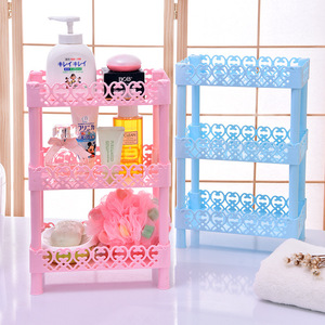 Bathroom Storage Shelf 3 Tier Freestanding No <b>Drill</b> <b>Pink</b> Blue Rectangular Shelves for Toilet Sink Desk Organization - Product Image 1