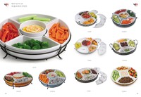 Ensemble de service décoratif de table en porcelaine blanche moderne de 5 pièces en céramique Lazy Susan avec couvercle sur support pour hôtels et restaurants