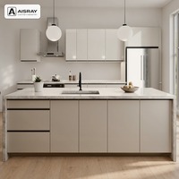 Meuble de cuisine en acrylique au design minimaliste, aménagement en îlot, rangement par tiroirs, boîtes de rangement en MDF et unités sur mesure