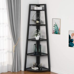 Living Room Kitchen Home Office 70 Inch Tall <strong>Corner</strong> <strong>Shelf</strong>, 5 Tier Rustic <strong>Corner</strong> Bookshelf Bookcase <strong>Corner</strong> <strong>Ladder</strong> <strong>Shelf</strong> - Product Image 1