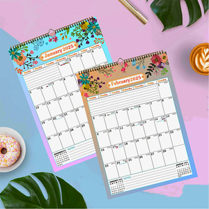 Custom Logo Printed CMYK Color 4c Offset Printed Glue Bound Hanging Flip Advertising Office Planner Wall Calendar