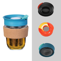 Gobelet de voyage réutilisable en verre borosilicate pour café ou thé, avec logo personnalisé, 360 ml/12 oz, avec couvercle et manchon en liège