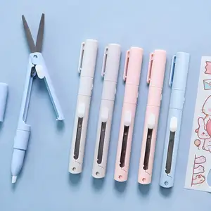 Mini taşınabilir makas kağıt kesici bıçak 2 1 çok fonksiyonlu cep kalem şekli Scrapbooking oyma kesme sanat araçları