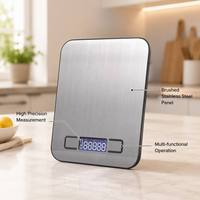 Báscula de Cocina Ultra Delgada, Impermeable, de Acero Inoxidable, Báscula Digital Inteligente para Café con Función de Tara, Herramienta Portátil para Pesar Alimentos