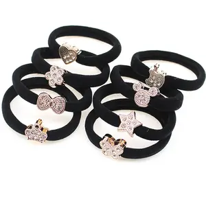 Girls black flower bead plastic custom nylon elastic character hair ties rubber bands for women accessories