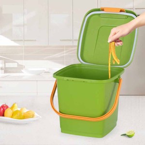 Household Kitchen Waste <b>Bin</b> 10L Rectangular Sealed Lid With Handle Indoor Use Green Gray Color - Product Image 3