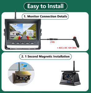 Caméra de recul solaire sans fil avec base magnétique, alimentée par batterie, moniteur 5 pouces avec écran partagé pour camping-cars, caravanes, remorques, transporteurs de chevaux, fourgonnettes - Product Image 6