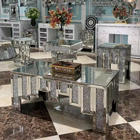 Meubles de salon de luxe, table basse rectangulaire en miroir argenté, table basse contemporaine en diamant écrasé, forme de piano