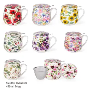 Keramik Blumen becher Topf bauch Tasse Kaffeetassen Tassen mit Deckel New Bone China Porzellan Tee tassen Kaffeetasse für das Trinken zu Hause
