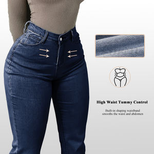 Jean évasé taille haute en denim pour femme, effet ventre plat, extensible, rehausseur de fesses, remodelant, pour le dropshipping - Product Image 3