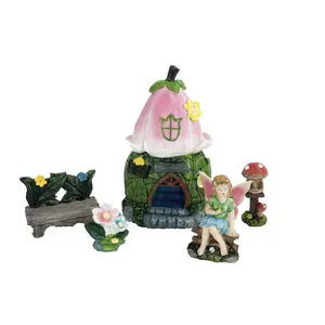 Mini Casa de hadas con jardines bonitos personalizados, decoración de resina para exteriores, setas en miniatura, casas de hadas, accesorios decorativos