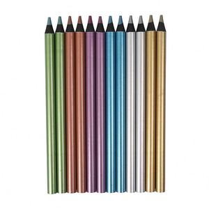 Lápices de Colores Metálicos en Barra Gruesa, 6 Colores, Madera Negra, Color Personalizado, Calidad Artística, No Solubles, OEM ODM - Product Image 1