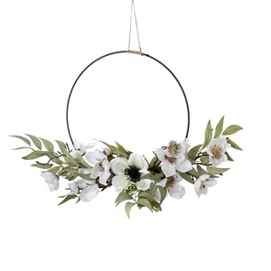Couronne de fleurs artificielles Anas, demi-cercle, camélia blanc, décoration murale de mariage CF01190 - Product Image 5
