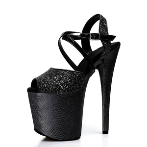 Zapatos Negros para Pole Dance con Suela Texturizada, Punta Abierta, Tacón Alto de 20 cm (8 Pulgadas), Plataforma, Sandalias para Modelo, <span class=keywords><strong>Pasarela</strong></span>, Actuación en Escenario - Product Image 3