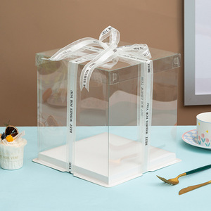 Boîte d'emballage carrée transparente en plastique recyclé de qualité alimentaire pour gâteaux, idéale pour les mariages et la présentation en boulangerie (vente en gros) - Product Image 1